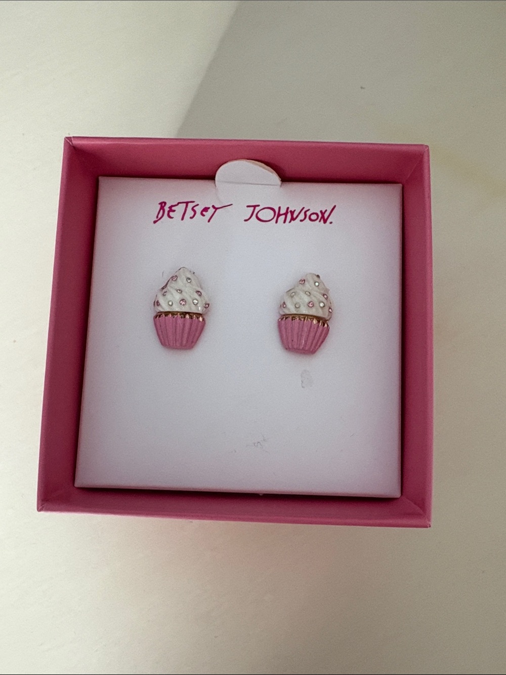Betsey Johnson Pink and White Cupcake Stud Earrings